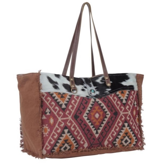 New Bohemian Aztec Western Print Weekender Travel Tote Bag - Picture 4 of 6